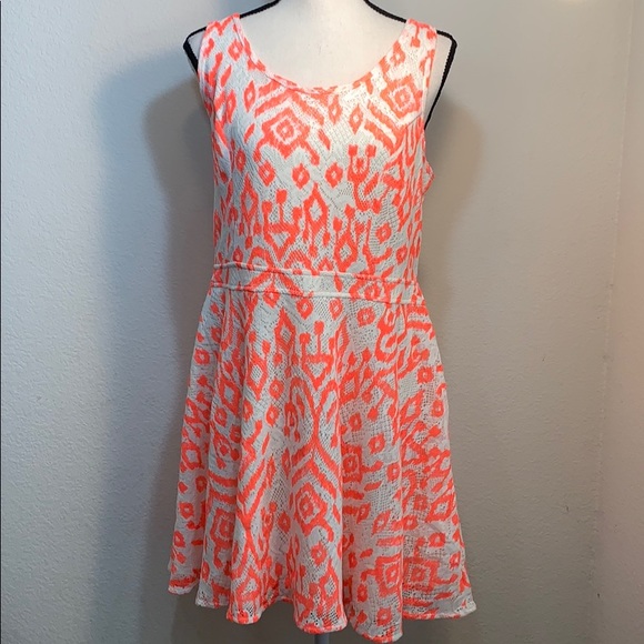 Bethany Mota Dresses & Skirts - Bethany Mota white laced,neon orange print dress